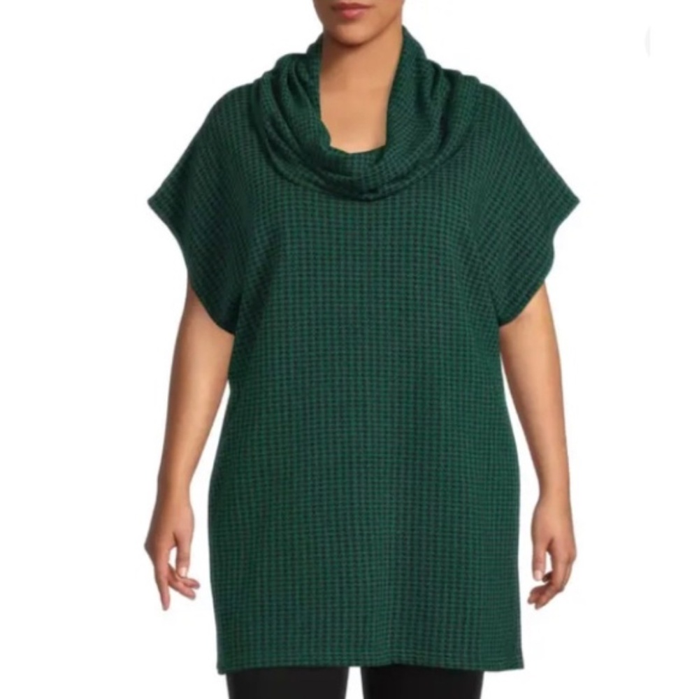 NWT Bryn Walker green and black houndstooth oversized Pike Poncho, Size Large